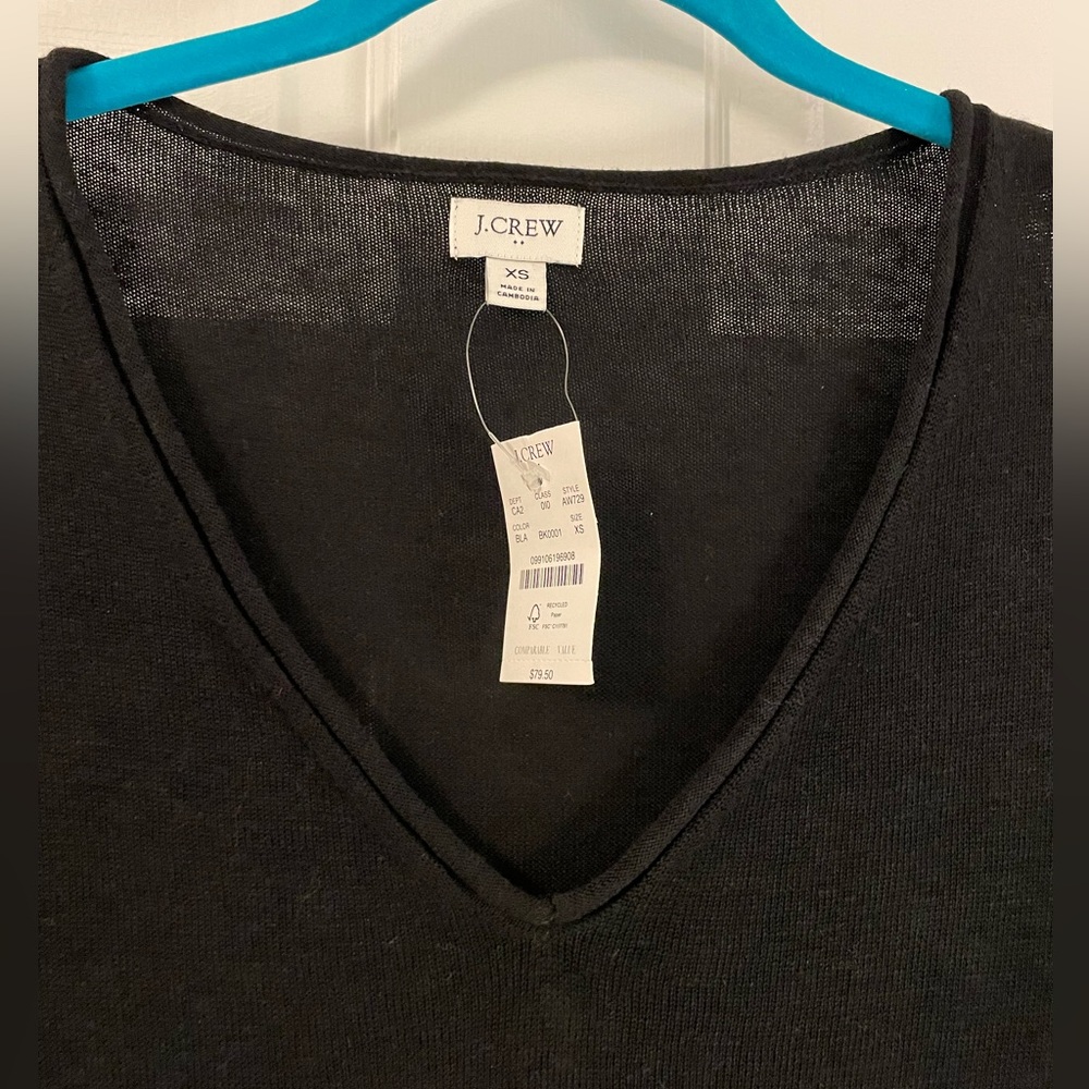 J Crew - long v-neck sweater NWT - 55% linen 45% viscose - black XS. - Picture 2 of 9